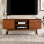 Meuble TV 58" style milieu de siècle pour téléviseurs jusqu'à 65", bois de pin massif, portes à fermeture amortie et gestion des câbles