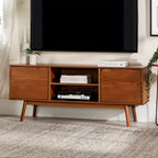 Meuble TV 58" style milieu de siècle pour téléviseurs jusqu'à 65", bois de pin massif, portes à fermeture amortie et gestion des câbles