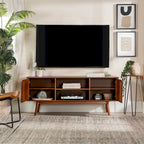 Meuble TV 58" style milieu de siècle pour téléviseurs jusqu'à 65", bois de pin massif, portes à fermeture amortie et gestion des câbles