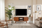 Meuble TV 58" style milieu de siècle pour téléviseurs jusqu'à 65", bois de pin massif, portes à fermeture amortie et gestion des câbles