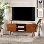 Meuble TV 58" style milieu de siècle pour téléviseurs jusqu'à 65", bois de pin massif, portes à fermeture amortie et gestion des câbles