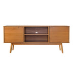 Meuble TV 58" style milieu de siècle pour téléviseurs jusqu'à 65", bois de pin massif, portes à fermeture amortie et gestion des câbles