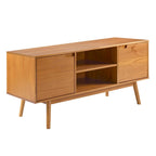 Meuble TV 58" style milieu de siècle pour téléviseurs jusqu'à 65", bois de pin massif, portes à fermeture amortie et gestion des câbles