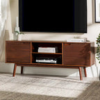 Meuble TV 58" style milieu de siècle pour téléviseurs jusqu'à 65", bois de pin massif, portes à fermeture amortie et gestion des câbles