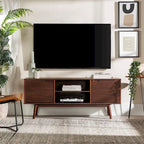 Meuble TV 58" style milieu de siècle pour téléviseurs jusqu'à 65", bois de pin massif, portes à fermeture amortie et gestion des câbles