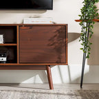 Meuble TV 58" style milieu de siècle pour téléviseurs jusqu'à 65", bois de pin massif, portes à fermeture amortie et gestion des câbles
