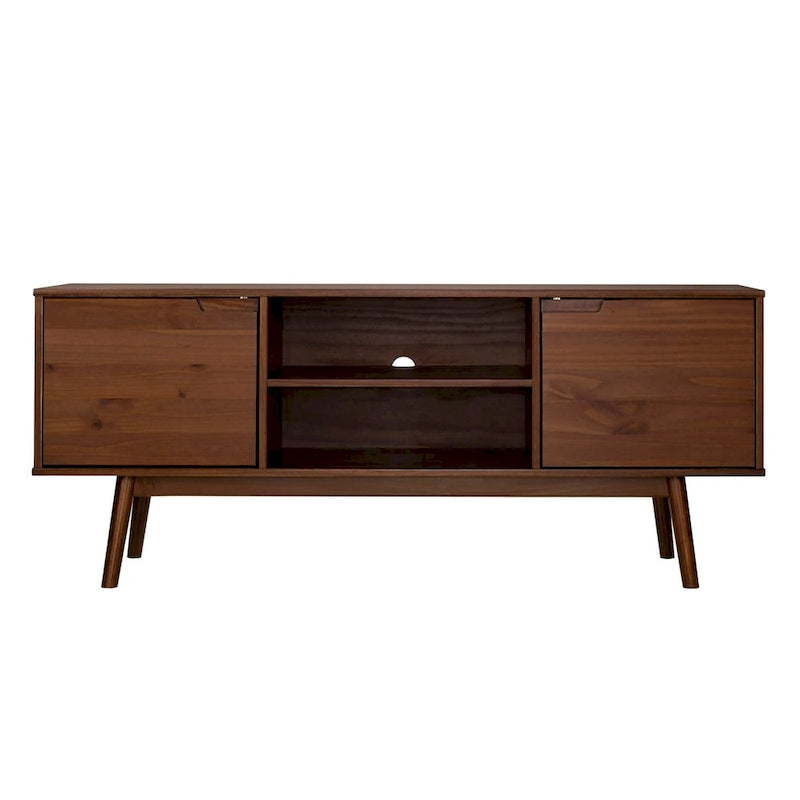 Meuble TV 58" style milieu de siècle pour téléviseurs jusqu'à 65", bois de pin massif, portes à fermeture amortie et gestion des câbles