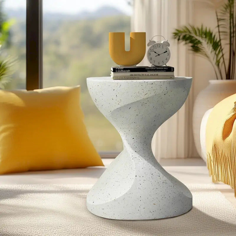 Table d'appoint en forme de sablier, style minimaliste moderne