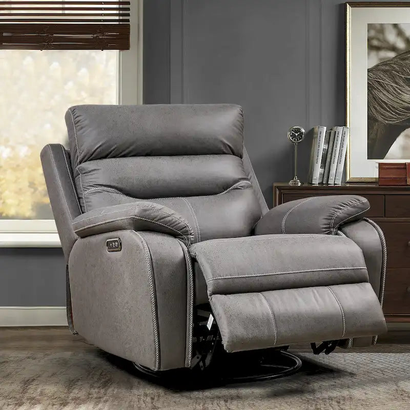 Fauteuil inclinable, pivotant et berçant motorisé, double motorisation pour inclinaison de 90 à 130°, port USB et appui-tête motorisé, 150 kg