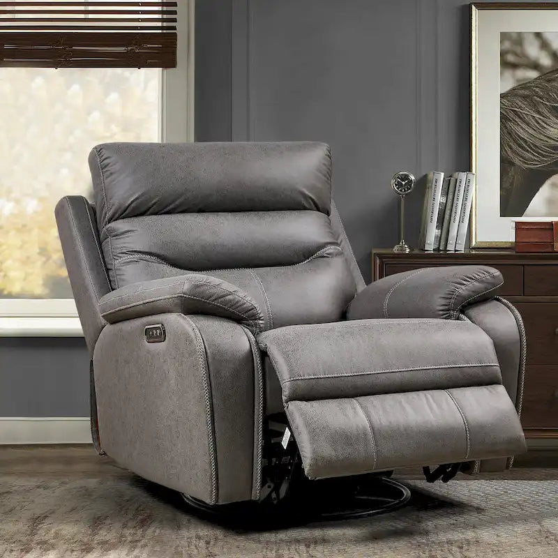 Fauteuil inclinable, pivotant et berçant motorisé, double motorisation pour inclinaison de 90 à 130°, port USB et appui-tête motorisé, 150 kg