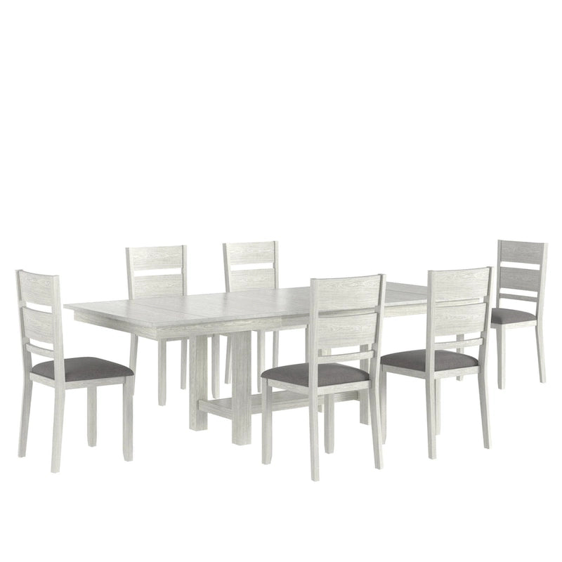Ensemble de salle à manger 7 pièces avec table extensible, bois d'hévéa massif, 168-239 cm L, 6 chaises rembourrées, capacité de 113 kg