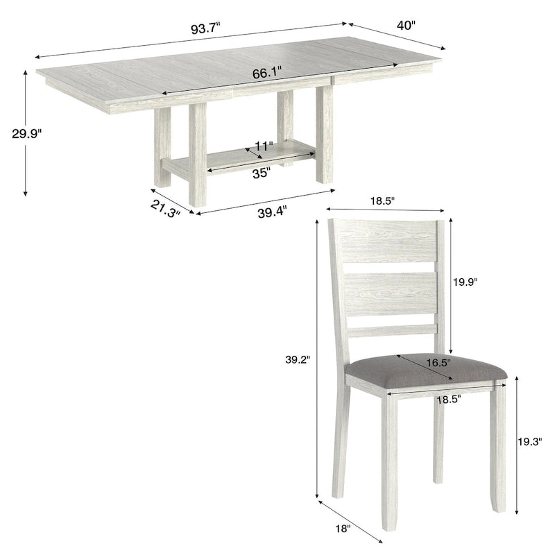 Ensemble de salle à manger 7 pièces avec table extensible, bois d'hévéa massif, 168-239 cm L, 6 chaises rembourrées, capacité de 113 kg