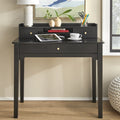 Bureau compact de 91 cm avec surmeuble, 3 tiroirs et étagère ouverte, MDF et pieds en bois d'hévéa, capacité de 81 kg