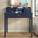 Bureau compact de 91 cm avec surmeuble, 3 tiroirs et étagère ouverte, MDF et pieds en bois d'hévéa, capacité de 81 kg