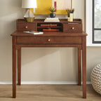 Bureau compact de 91 cm avec surmeuble, 3 tiroirs et étagère ouverte, MDF et pieds en bois d'hévéa, capacité de 81 kg