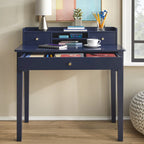Bureau compact de 91 cm avec surmeuble, 3 tiroirs et étagère ouverte, MDF et pieds en bois d'hévéa, capacité de 81 kg