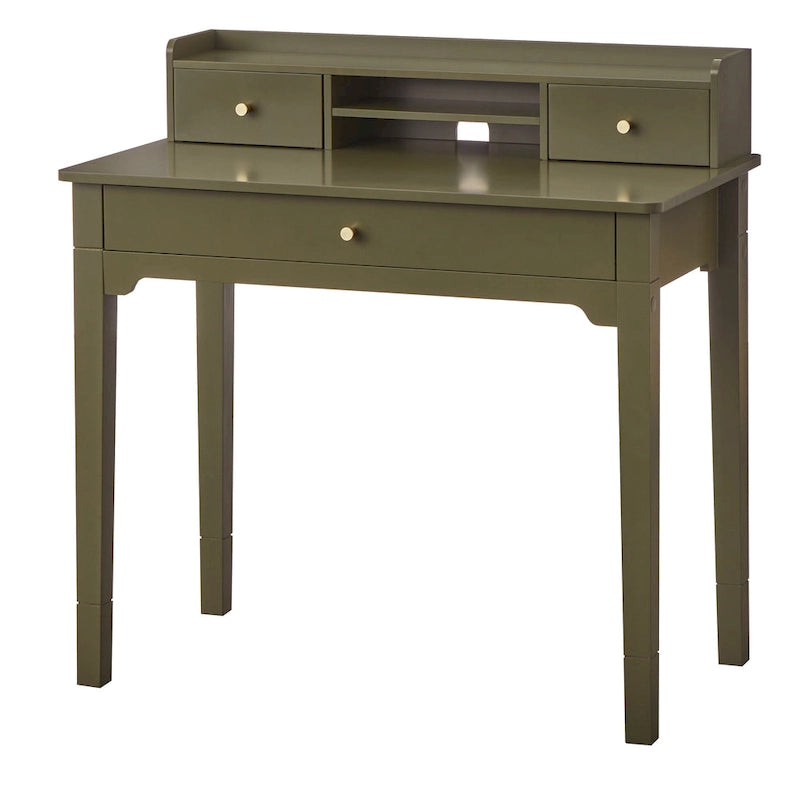 Bureau compact de 91 cm avec surmeuble, 3 tiroirs et étagère ouverte, MDF et pieds en bois d'hévéa, capacité de 81 kg