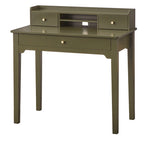 Bureau compact de 91 cm avec surmeuble, 3 tiroirs et étagère ouverte, MDF et pieds en bois d'hévéa, capacité de 81 kg