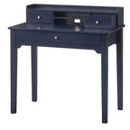 Bureau compact de 91 cm avec surmeuble, 3 tiroirs et étagère ouverte, MDF et pieds en bois d'hévéa, capacité de 81 kg