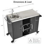 Îlot de cuisine extérieur en métal de 55,5 pouces avec évier en acier inoxydable 304 et 4 roues verrouillables