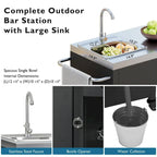 Îlot de cuisine extérieur en métal de 55,5 pouces avec évier en acier inoxydable 304 et 4 roues verrouillables
