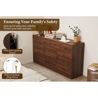 Commode 12 tiroirs de 155 cm de large avec prise intégrée, 2 prises CA et 2 ports USB, en bois MDF, avec dispositif anti-basculement