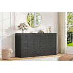Commode 12 tiroirs de 155 cm de large avec prise intégrée, 2 prises CA et 2 ports USB, en bois MDF, avec dispositif anti-basculement