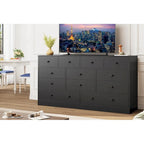 Commode 12 tiroirs de 155 cm de large avec prise intégrée, 2 prises CA et 2 ports USB, en bois MDF, avec dispositif anti-basculement