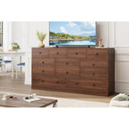 Commode 12 tiroirs de 155 cm de large avec prise intégrée, 2 prises CA et 2 ports USB, en bois MDF, avec dispositif anti-basculement