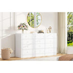 Commode 12 tiroirs de 155 cm de large avec prise intégrée, 2 prises CA et 2 ports USB, en bois MDF, avec dispositif anti-basculement