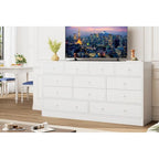Commode 12 tiroirs de 155 cm de large avec prise intégrée, 2 prises CA et 2 ports USB, en bois MDF, avec dispositif anti-basculement