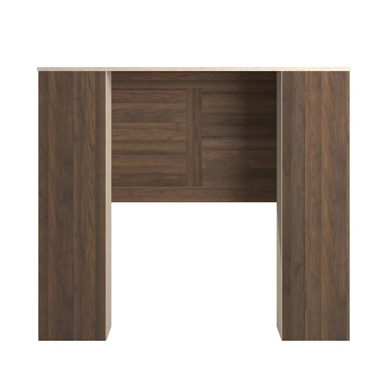 Tête de lit de rangement pleine grandeur avec 6 étagères réglables, finition noyer, design à panneaux classiques