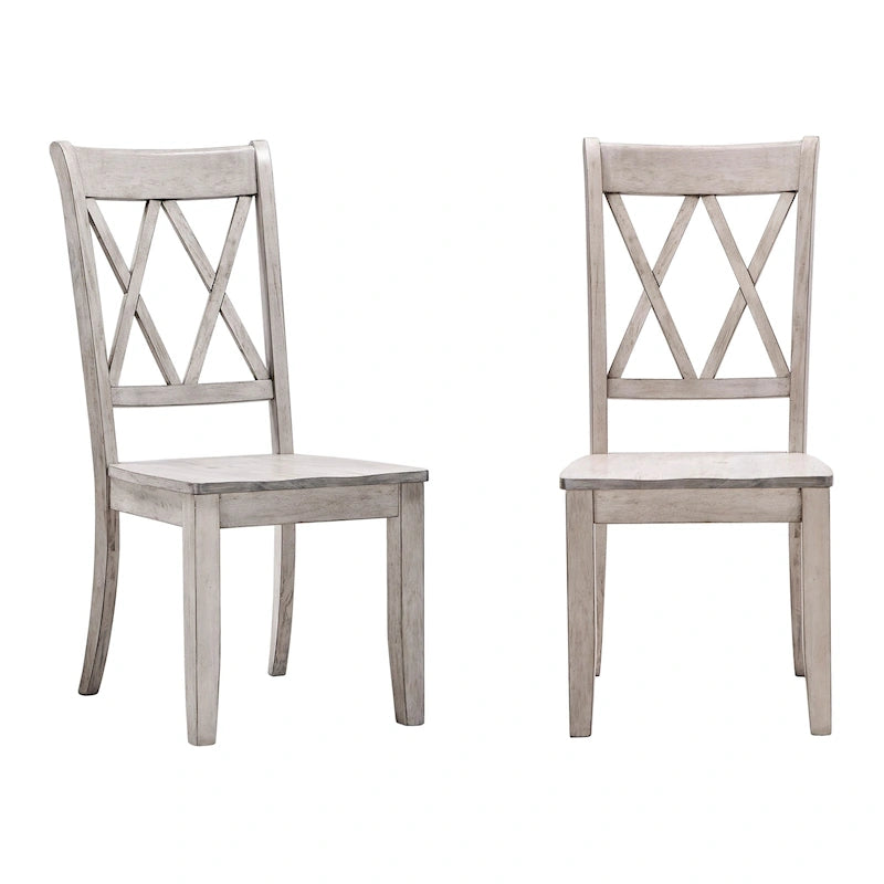 Lot de 2 chaises de salle à manger de style campagnard en bois d'hévéa avec dossier en double X, assise profilée, 113,4 kg, 47 cm L x 99,6 cm H