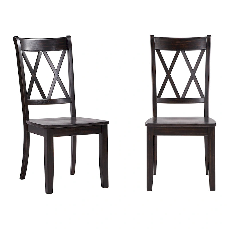 Lot de 2 chaises de salle à manger de style campagnard en bois d'hévéa avec dossier en double X, assise profilée, 113,4 kg, 47 cm L x 99,6 cm H