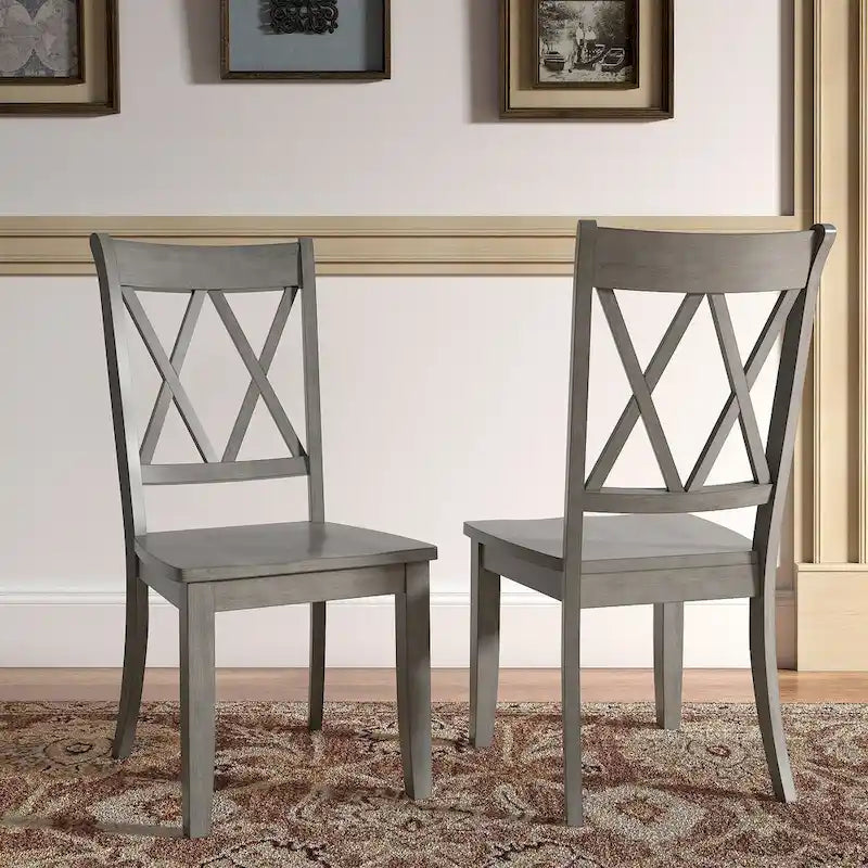 Lot de 2 chaises de salle à manger de style campagnard en bois d'hévéa avec dossier en double X, assise profilée, 113,4 kg, 47 cm L x 99,6 cm H