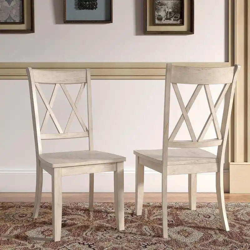 Lot de 2 chaises de salle à manger de style campagnard en bois d'hévéa avec dossier en double X, assise profilée, 113,4 kg, 47 cm L x 99,6 cm H