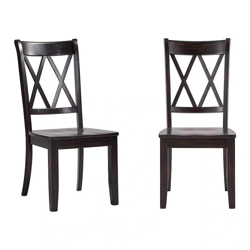 Lot de 2 chaises de salle à manger de style campagnard en bois d'hévéa avec dossier en double X, assise profilée, 113,4 kg, 47 cm L x 99,6 cm H