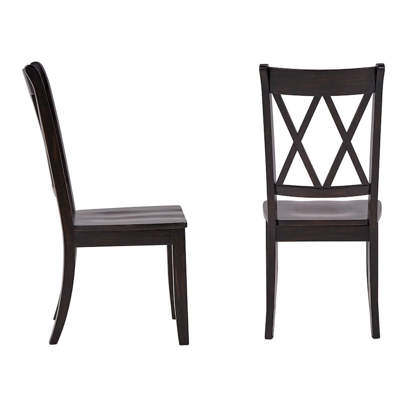 Lot de 2 chaises de salle à manger de style campagnard en bois d'hévéa avec dossier en double X, assise profilée, 113,4 kg, 47 cm L x 99,6 cm H