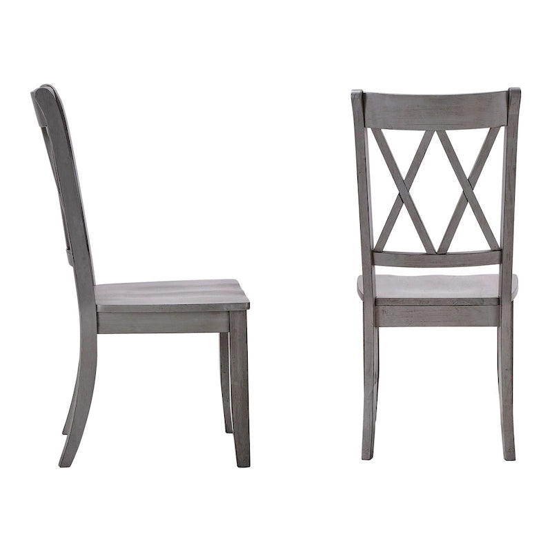 Lot de 2 chaises de salle à manger de style campagnard en bois d'hévéa avec dossier en double X, assise profilée, 113,4 kg, 47 cm L x 99,6 cm H