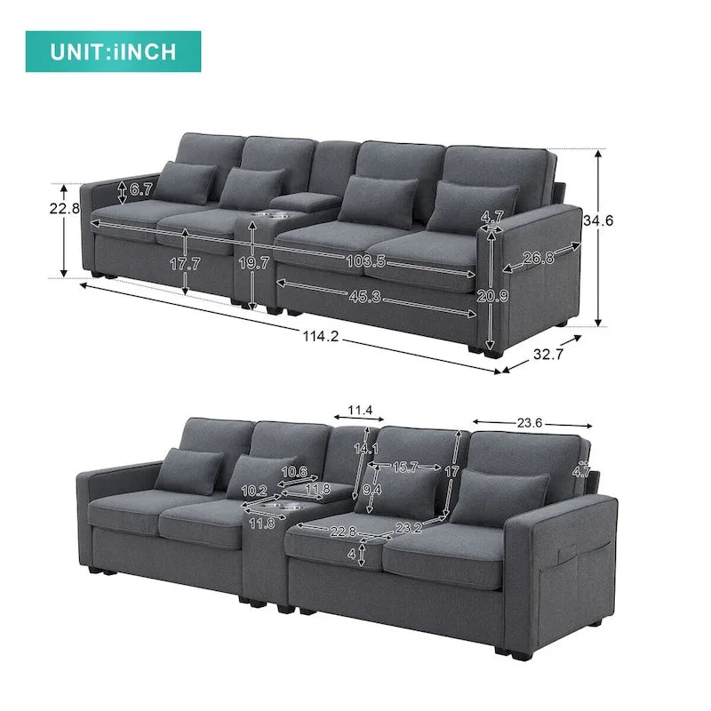 114.2 Canapé rembourré avec console