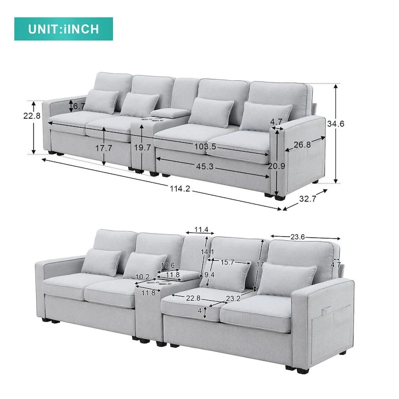 114.2 Canapé rembourré avec console