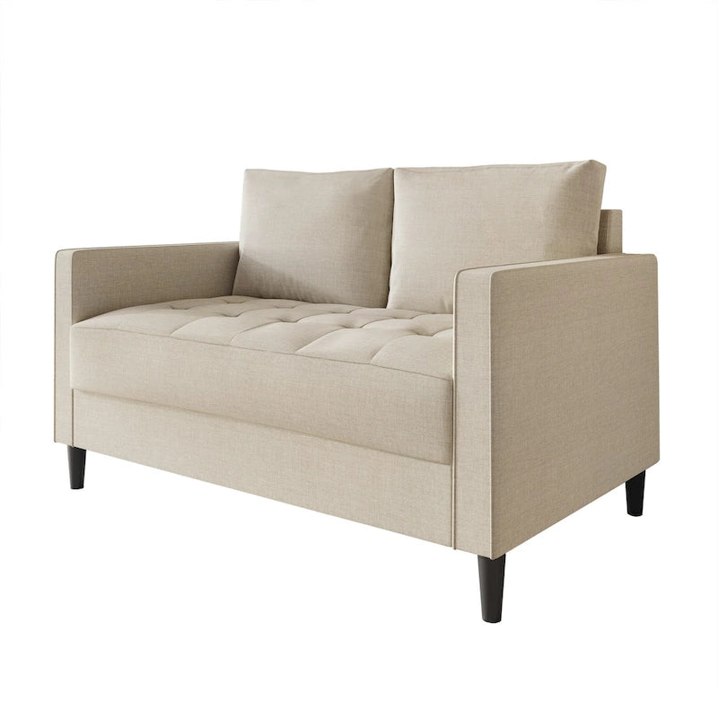 Causeuse minimaliste contemporaine en lin, 137 cm de large, mousse haute densité, coussins amovibles, garantie de 90 jours