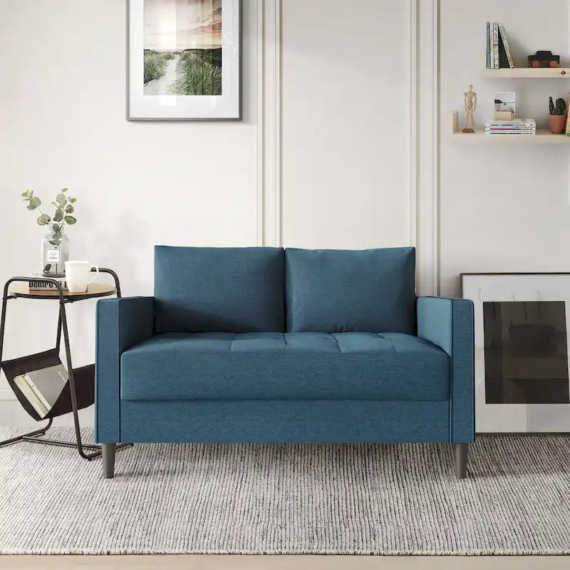 Causeuse minimaliste contemporaine en lin, 137 cm de large, mousse haute densité, coussins amovibles, garantie de 90 jours