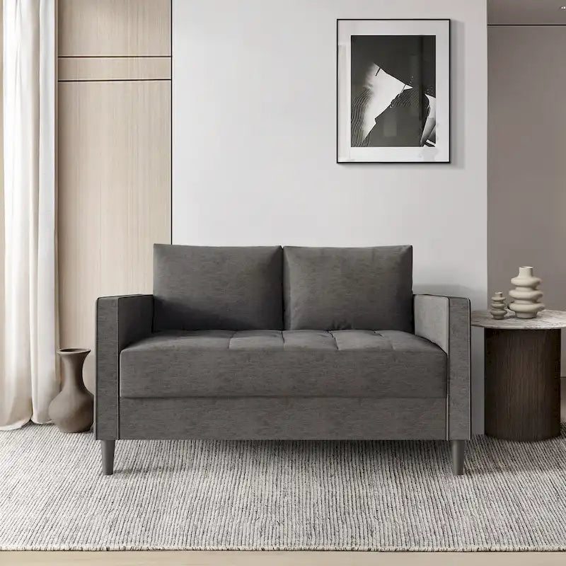 Causeuse minimaliste contemporaine en lin, 137 cm de large, mousse haute densité, coussins amovibles, garantie de 90 jours
