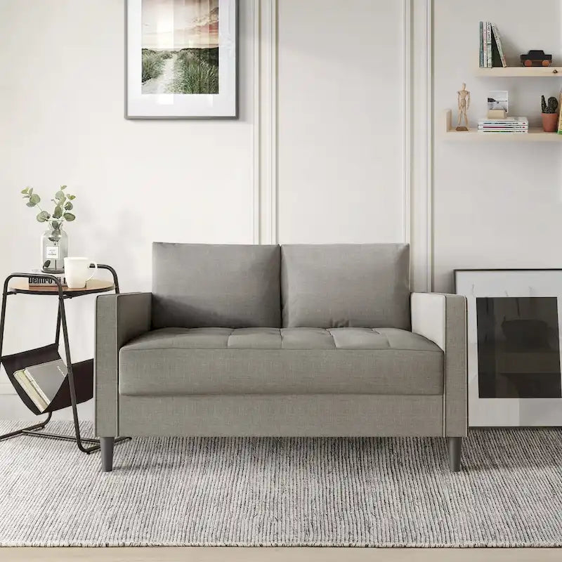 Causeuse minimaliste contemporaine en lin, 137 cm de large, mousse haute densité, coussins amovibles, garantie de 90 jours