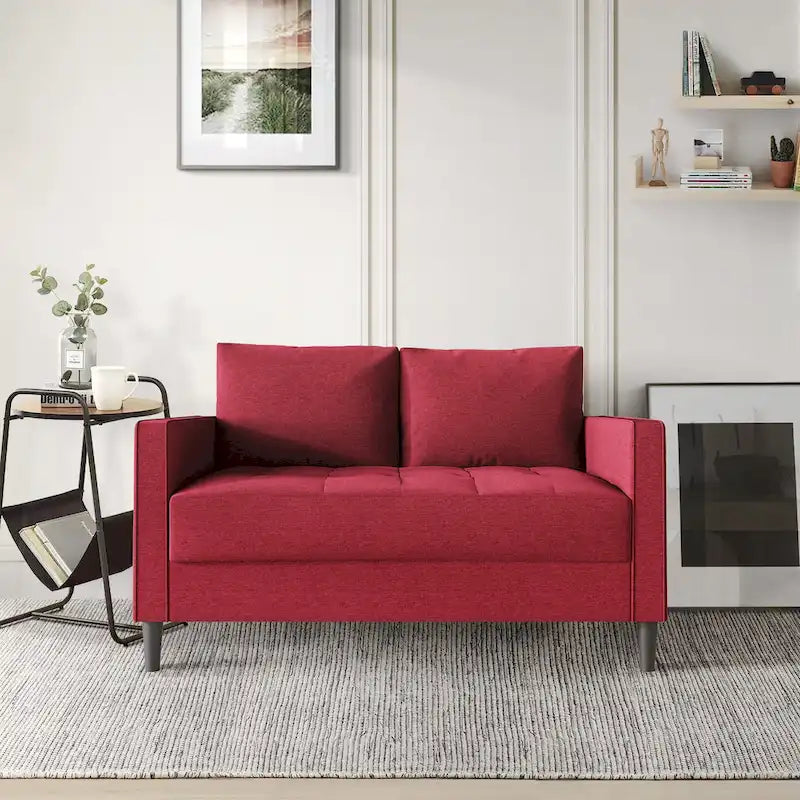 Causeuse minimaliste contemporaine en lin, 137 cm de large, mousse haute densité, coussins amovibles, garantie de 90 jours