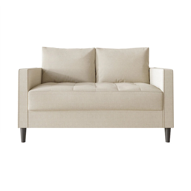 Causeuse minimaliste contemporaine en lin, 137 cm de large, mousse haute densité, coussins amovibles, garantie de 90 jours