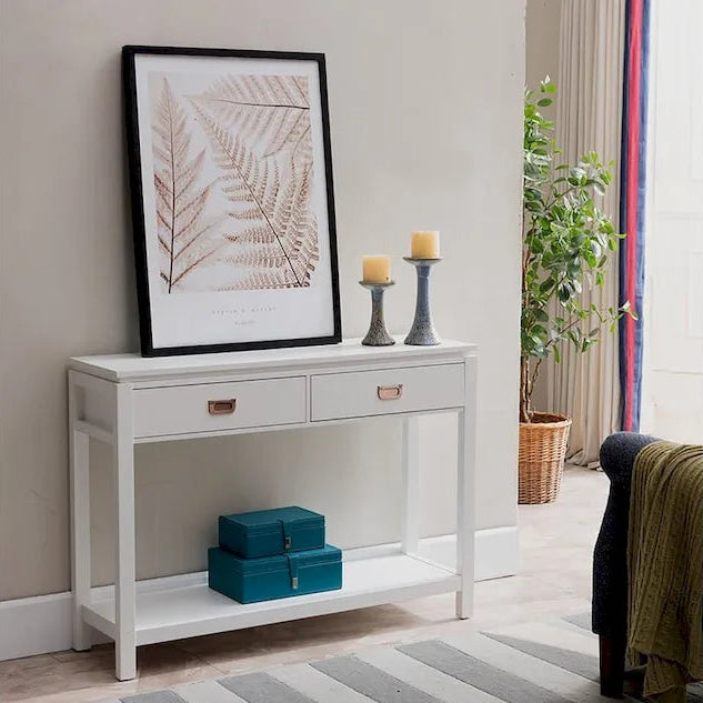 Console Sofa Table With Storage Shelf / 2 Drawers, White