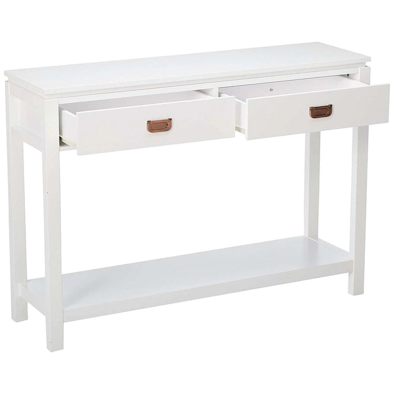 Console Sofa Table avec étagère de rangement / 2 tiroirs, Blanc