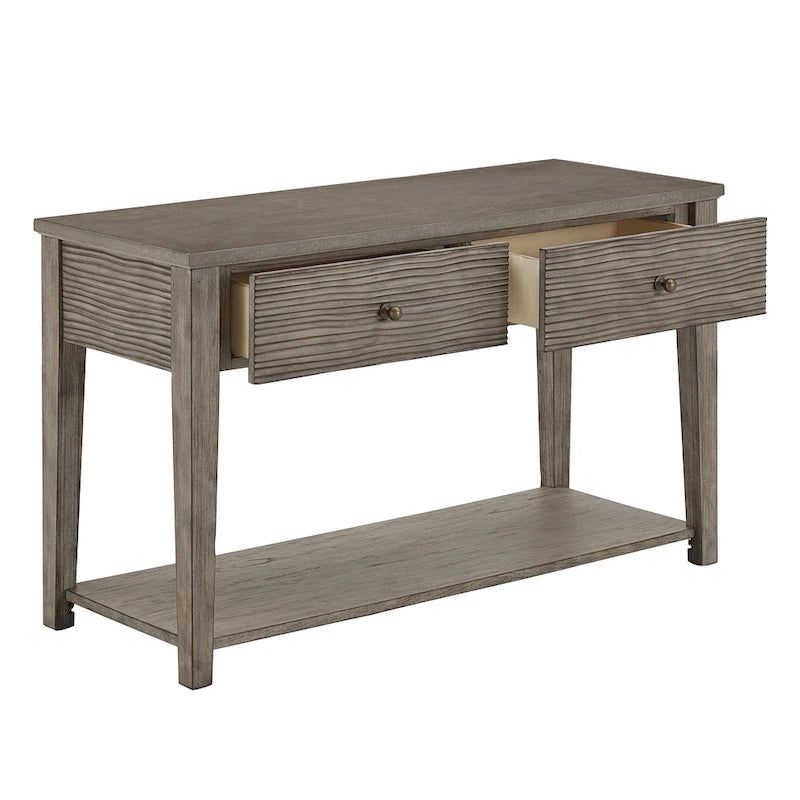 Table basse en fibrociment gris, finition gris vintage, avec étagères